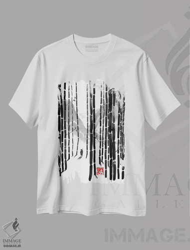 تیشرت سفید طرح دار سفر به کوه، دکور آسیایی اثر پِشان | فروشگاه ایماژ