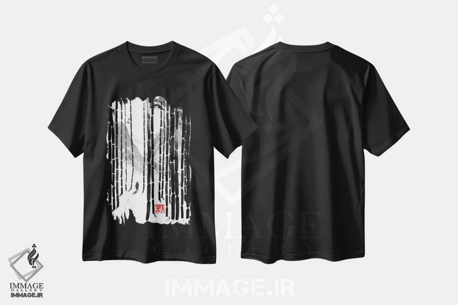 تیشرت مشکی طرح دار سفر به کوه، دکور آسیایی اثر پِشان | immage.ir