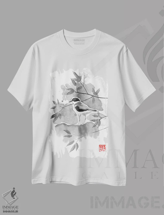 تیشرت سفید طرح دار پرنده ای در درخت II، دکور آسیایی اثر پِشان | immage.ir