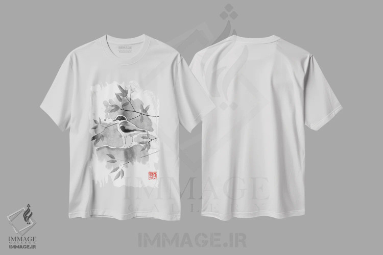 تیشرت سفید طرح دار پرنده ای در درخت II، دکور آسیایی اثر پِشان | immage.ir