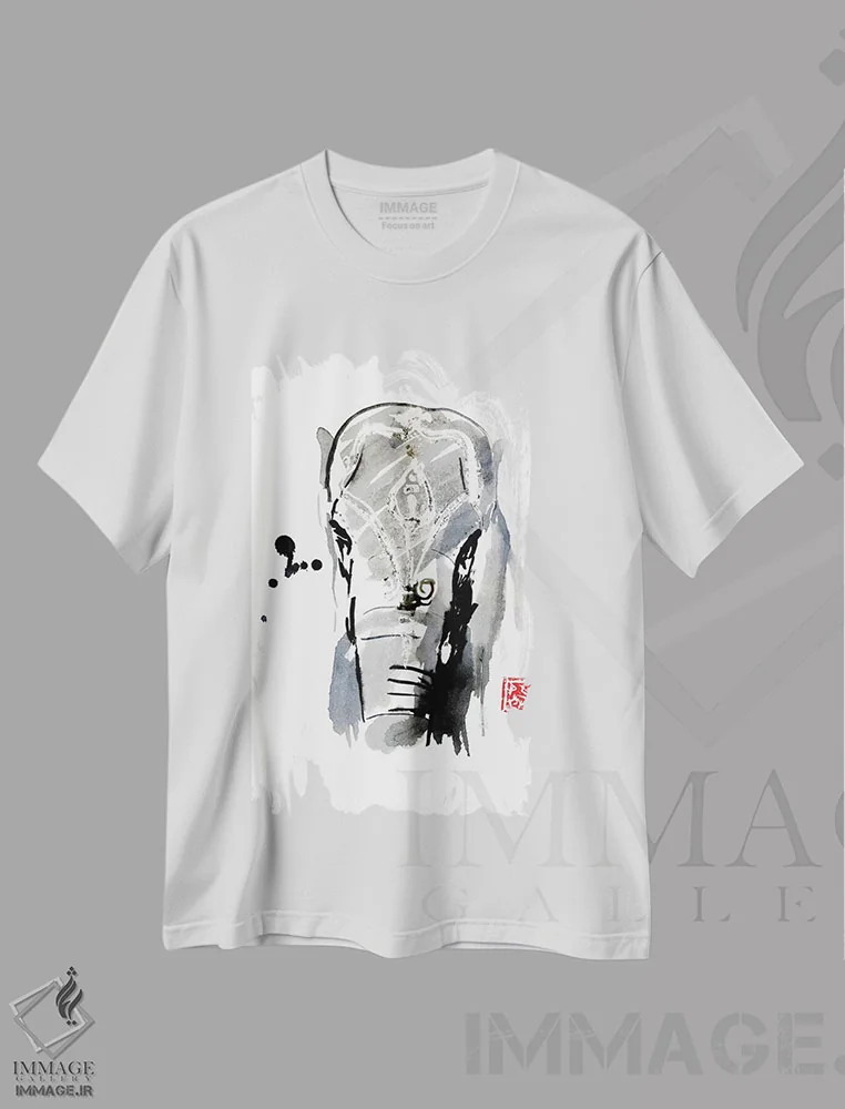 تیشرت سفید طرح دار فیل آسیایی، دکور آسیایی اثر پِشان | immage.ir