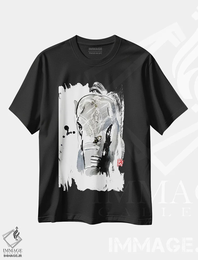 تیشرت مشکی طرح دار فیل آسیایی، دکور آسیایی اثر پِشان | فروشگاه ایماژ