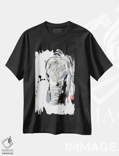 تیشرت مشکی طرح دار فیل آسیایی، دکور آسیایی اثر پِشان | فروشگاه ایماژ
