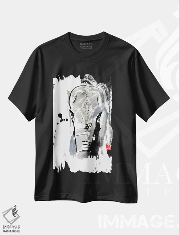تیشرت مشکی طرح دار فیل آسیایی، دکور آسیایی اثر پِشان | فروشگاه ایماژ