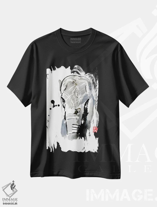 تیشرت مشکی طرح دار فیل آسیایی، دکور آسیایی اثر پِشان | فروشگاه ایماژ