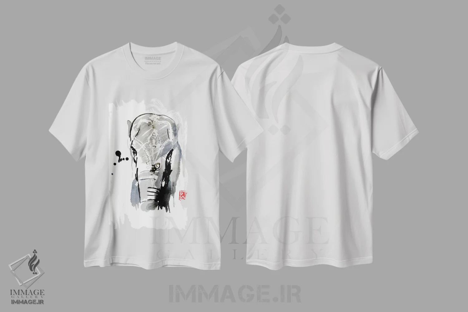 تیشرت سفید طرح دار فیل آسیایی، دکور آسیایی اثر پِشان | immage.ir