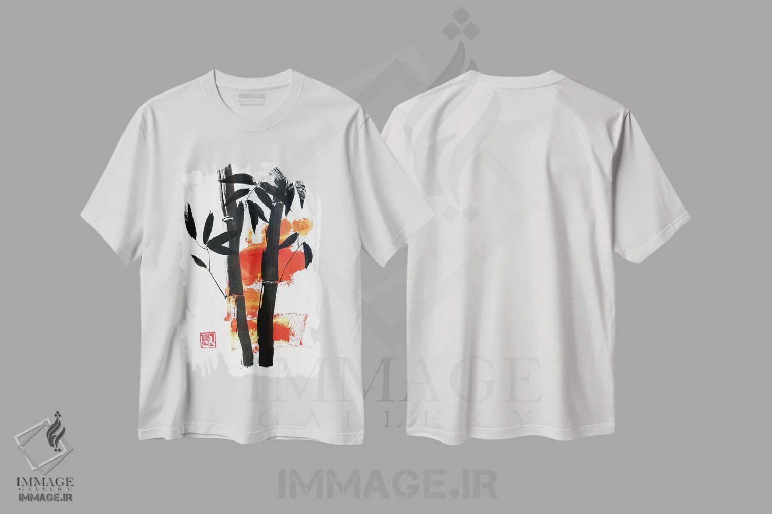 تیشرت سفید طرح دار بامبو به رنگ زرد، دکور آسیایی اثر پِشان | immage.ir