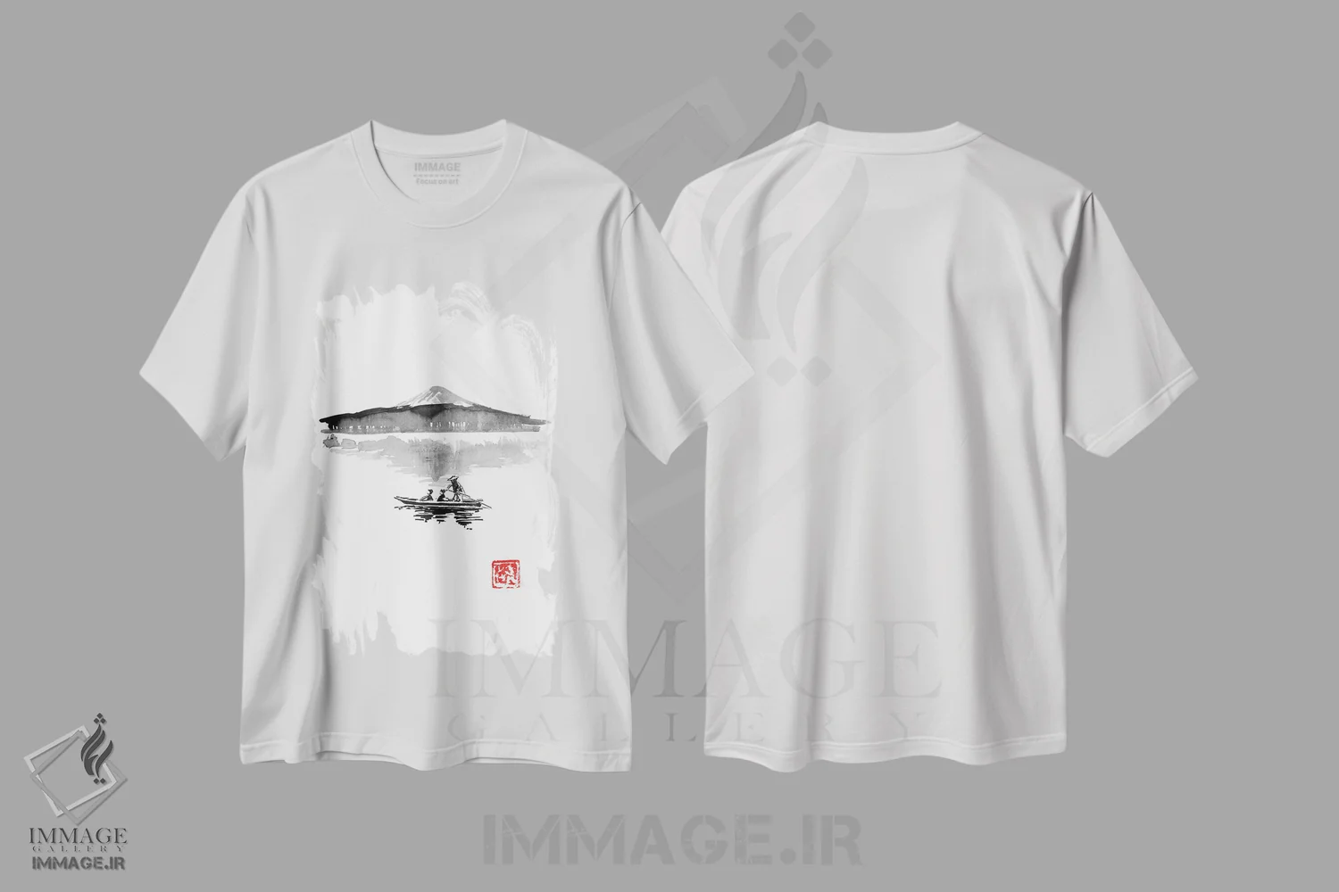 تیشرت سفید طرح دار فوجی و قایق، دکور آسیایی اثر پِشان | immage.ir