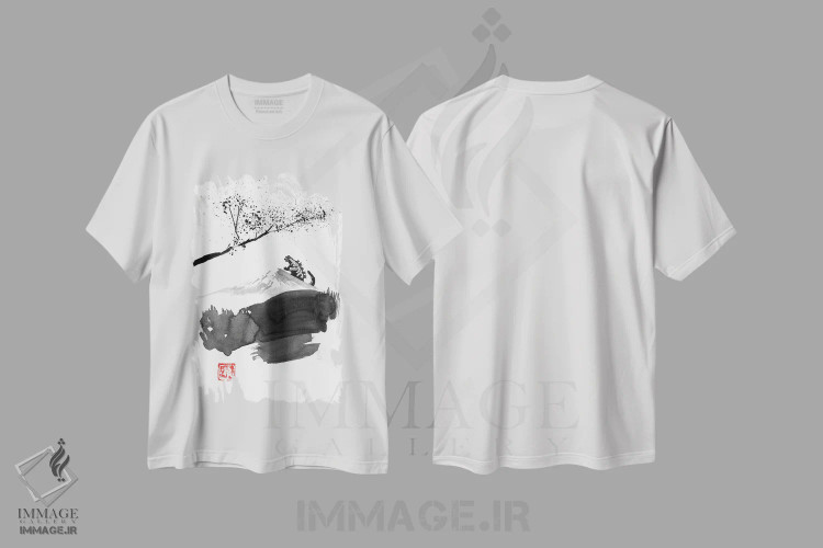 تیشرت سفید طرح دار فوجی و هیولا، دکور آسیایی اثر پِشان | فروشگاه ایماژ