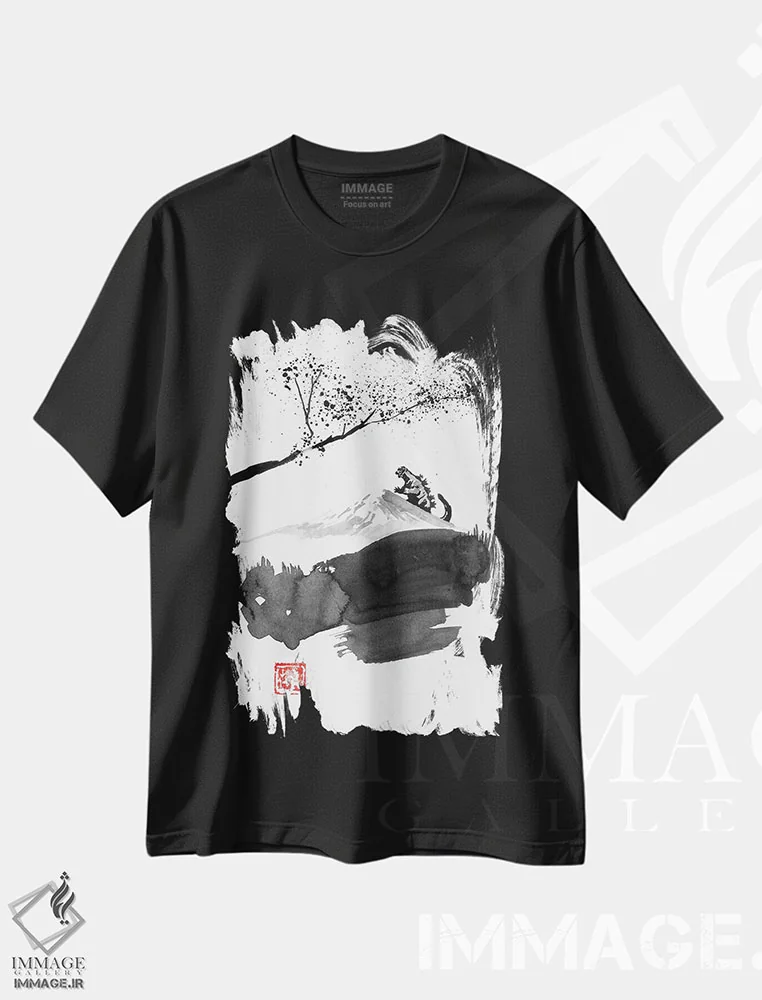 تیشرت مشکی طرح دار فوجی و هیولا، دکور آسیایی اثر پِشان | immage.ir