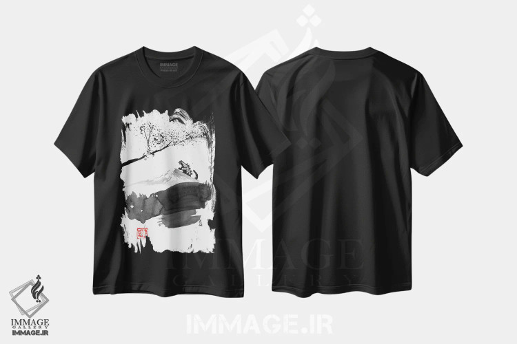 تیشرت مشکی طرح دار فوجی و هیولا، دکور آسیایی اثر پِشان | immage.ir