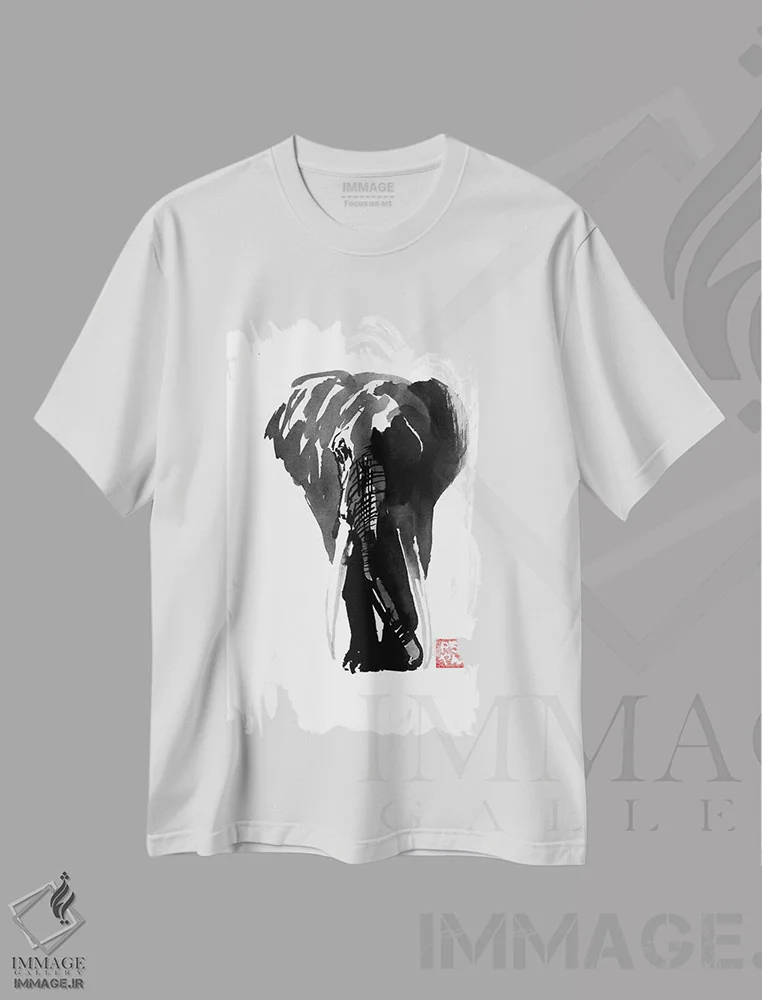 تیشرت سفید طرح دار فیل، دکور آسیایی اثر پِشان | immage.ir