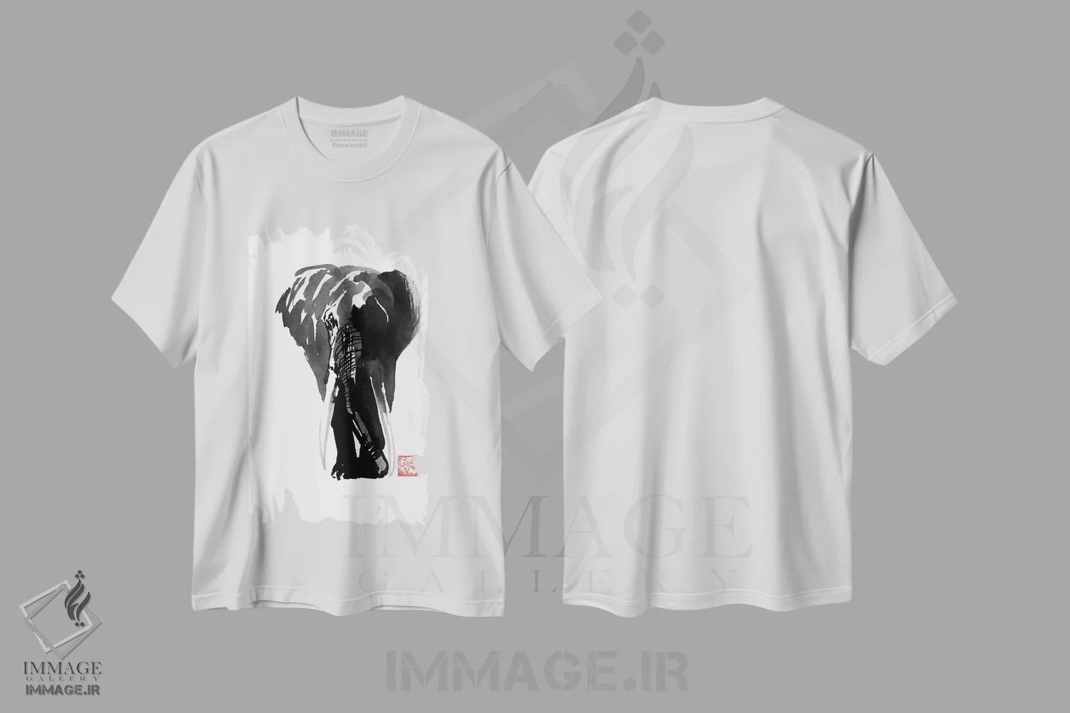 تیشرت سفید طرح دار فیل، دکور آسیایی اثر پِشان | immage.ir