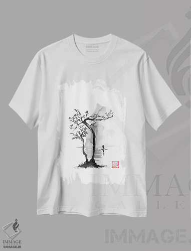 تیشرت سفید طرح دار ماهیگیر، دکور آسیایی اثر پِشان | فروشگاه ایماژ