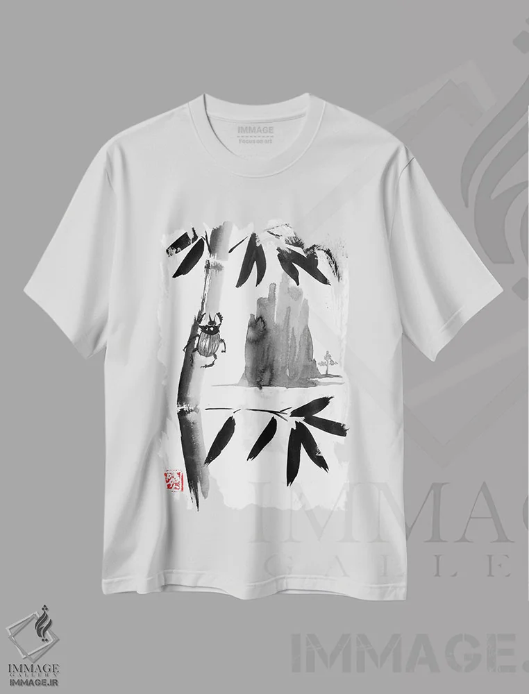تیشرت سفید طرح دار سوسک و کوه II، دکور آسیایی اثر پِشان | immage.ir