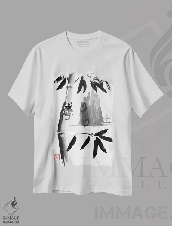 تیشرت سفید طرح دار سوسک و کوه II، دکور آسیایی اثر پِشان | immage.ir