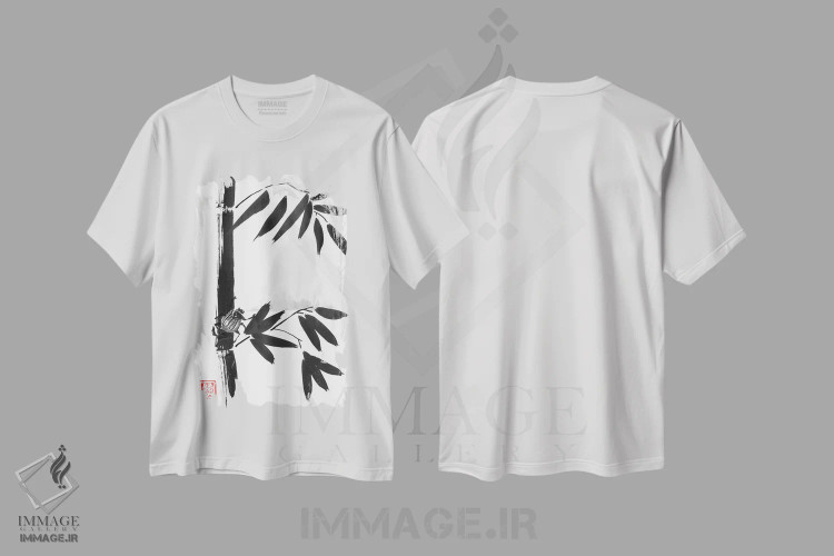 تیشرت سفید طرح دار سوسک و کوه، دکور آسیایی اثر پِشان | فروشگاه ایماژ