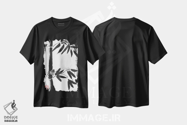 تیشرت مشکی طرح دار سوسک و کوه، دکور آسیایی اثر پِشان | immage.ir