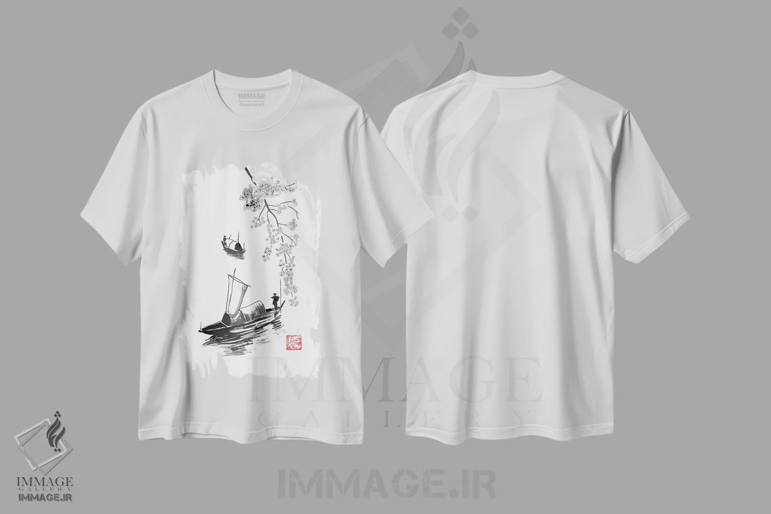 تیشرت سفید طرح دار ماهیگیران، دکور آسیایی اثر پِشان | immage.ir