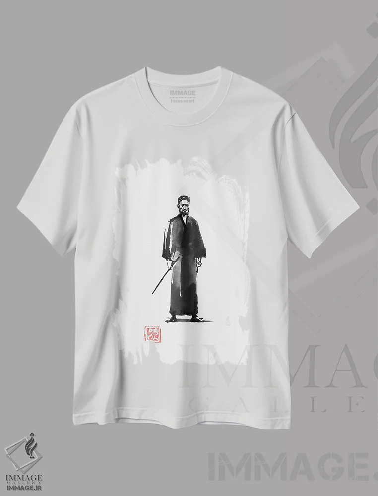 تیشرت سفید طرح دار سامورایی در قلعه، دکور آسیایی اثر پِشان | immage.ir