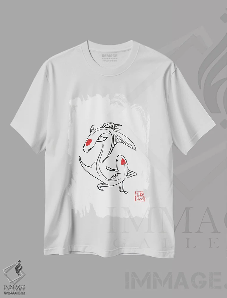 تیشرت سفید طرح دار فنگ شویی، دکور آسیایی اثر پِشان | فروشگاه ایماژ