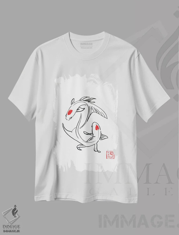 تیشرت سفید طرح دار فنگ شویی، دکور آسیایی اثر پِشان | فروشگاه ایماژ