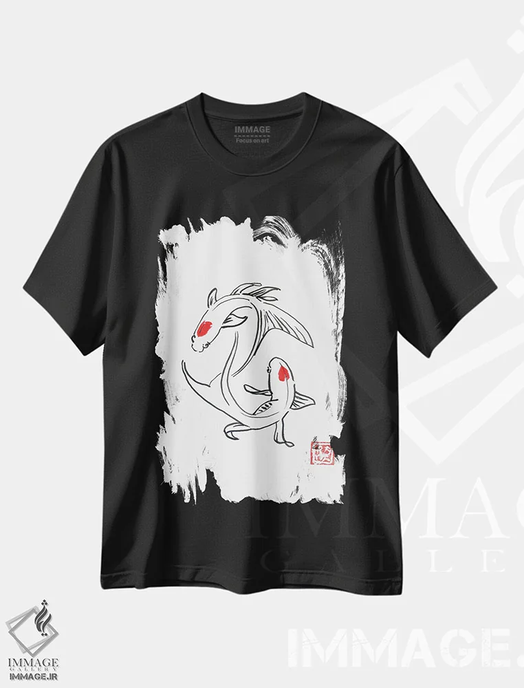 تیشرت مشکی طرح دار فنگ شویی، دکور آسیایی اثر پِشان | immage.ir