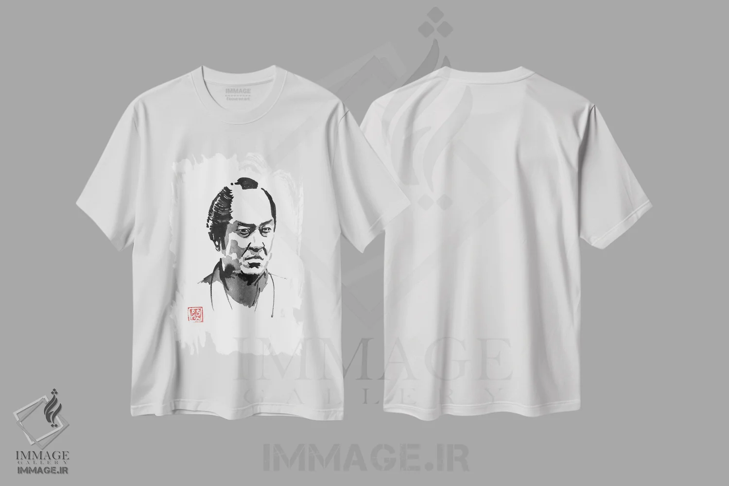 تیشرت سفید طرح دار چهره سامورایی بد، دکور آسیایی اثر پِشان | immage.ir