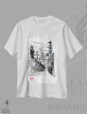 تیشرت سفید طرح دار حمله گودزیلا، هنر تزئینی سیاه و سفید اثر پِشان | immage.ir