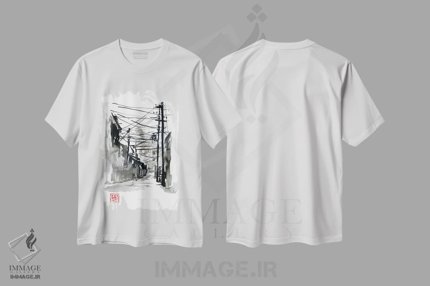 تیشرت سفید طرح دار حمله گودزیلا، هنر تزئینی سیاه و سفید اثر پِشان | immage.ir