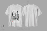 تیشرت سفید طرح دار حمله گودزیلا، هنر تزئینی سیاه و سفید اثر پِشان | immage.ir