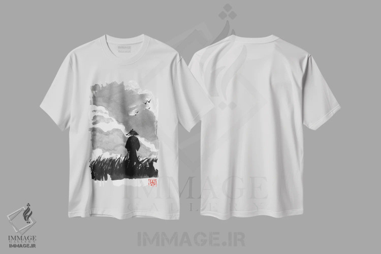 تیشرت سفید طرح دار زائر در حال راه رفتن، دکور آسیایی اثر پِشان | immage.ir