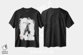 تیشرت مشکی طرح دار سامورایی در حال بریدن، دکور آسیایی اثر پِشان | فروشگاه ایماژ