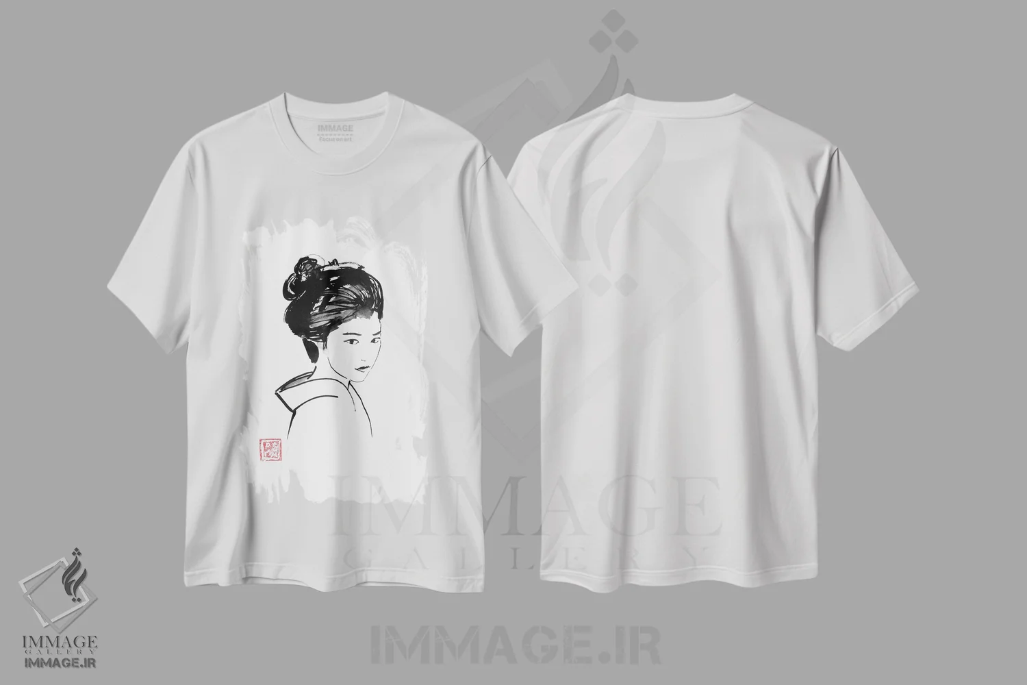 تیشرت سفید طرح دار دید گیشا، دکور آسیایی اثر پِشان | فروشگاه ایماژ