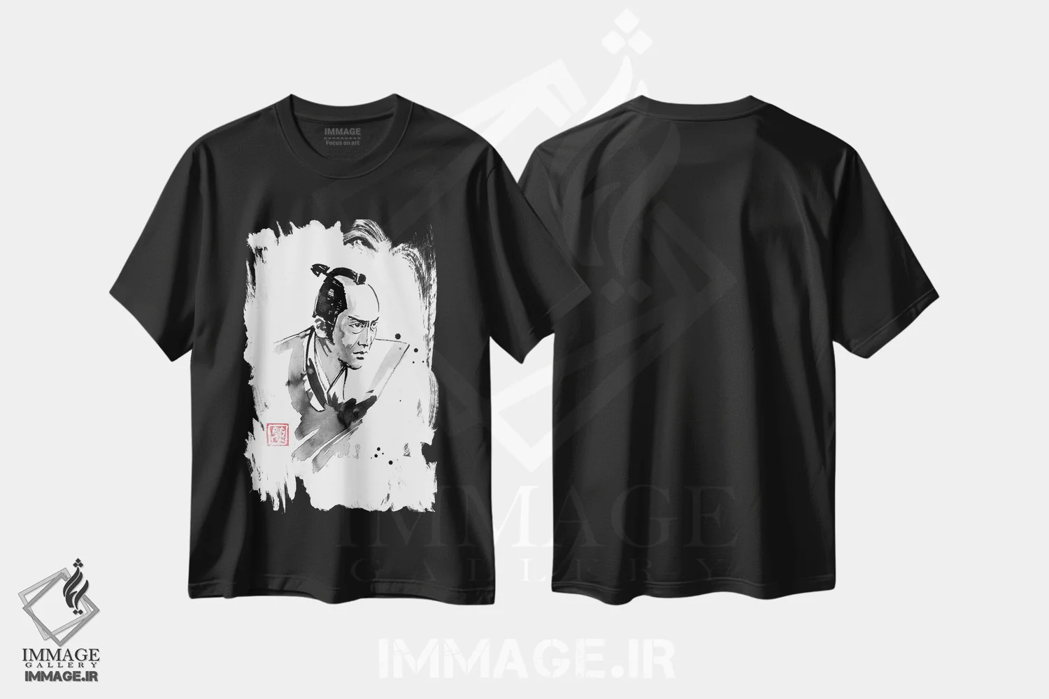 تیشرت مشکی طرح دار سامورایی در حال نگاه کردن، دکور آسیایی اثر پِشان | immage.ir