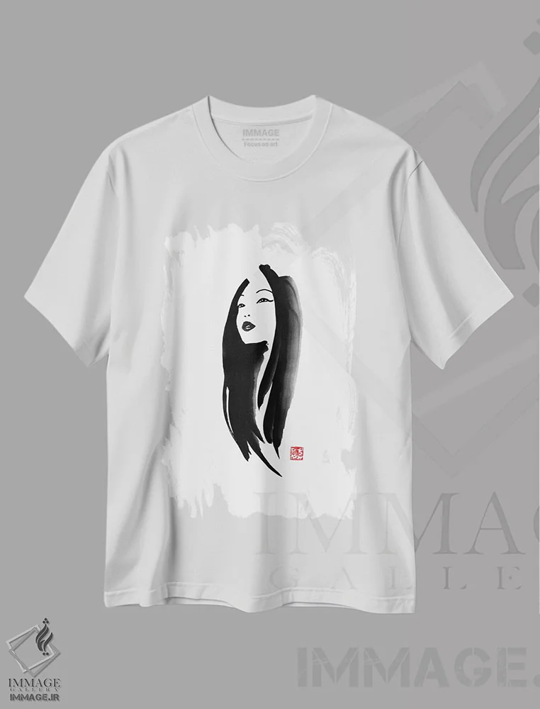 تیشرت سفید طرح دار گیشا I، دکور آسیایی اثر پِشان | immage.ir