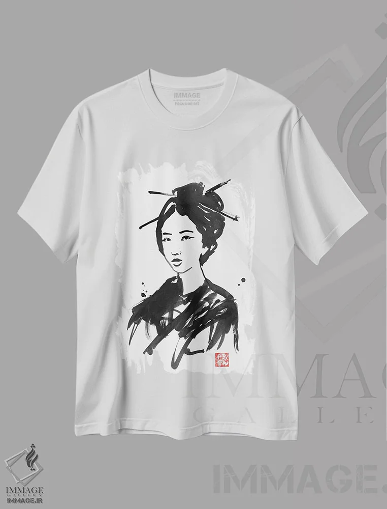تیشرت سفید طرح دار گیشا II، دکور آسیایی اثر پِشان | immage.ir