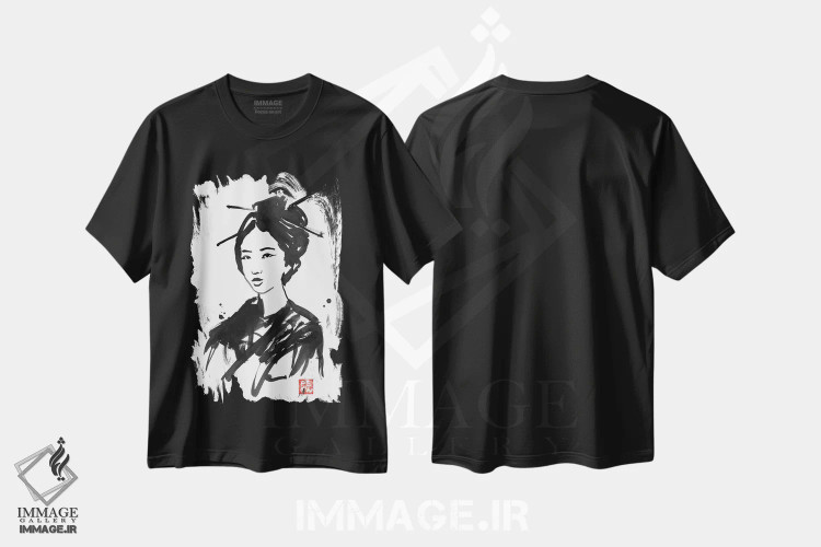 تیشرت مشکی طرح دار گیشا II، دکور آسیایی اثر پِشان | فروشگاه ایماژ