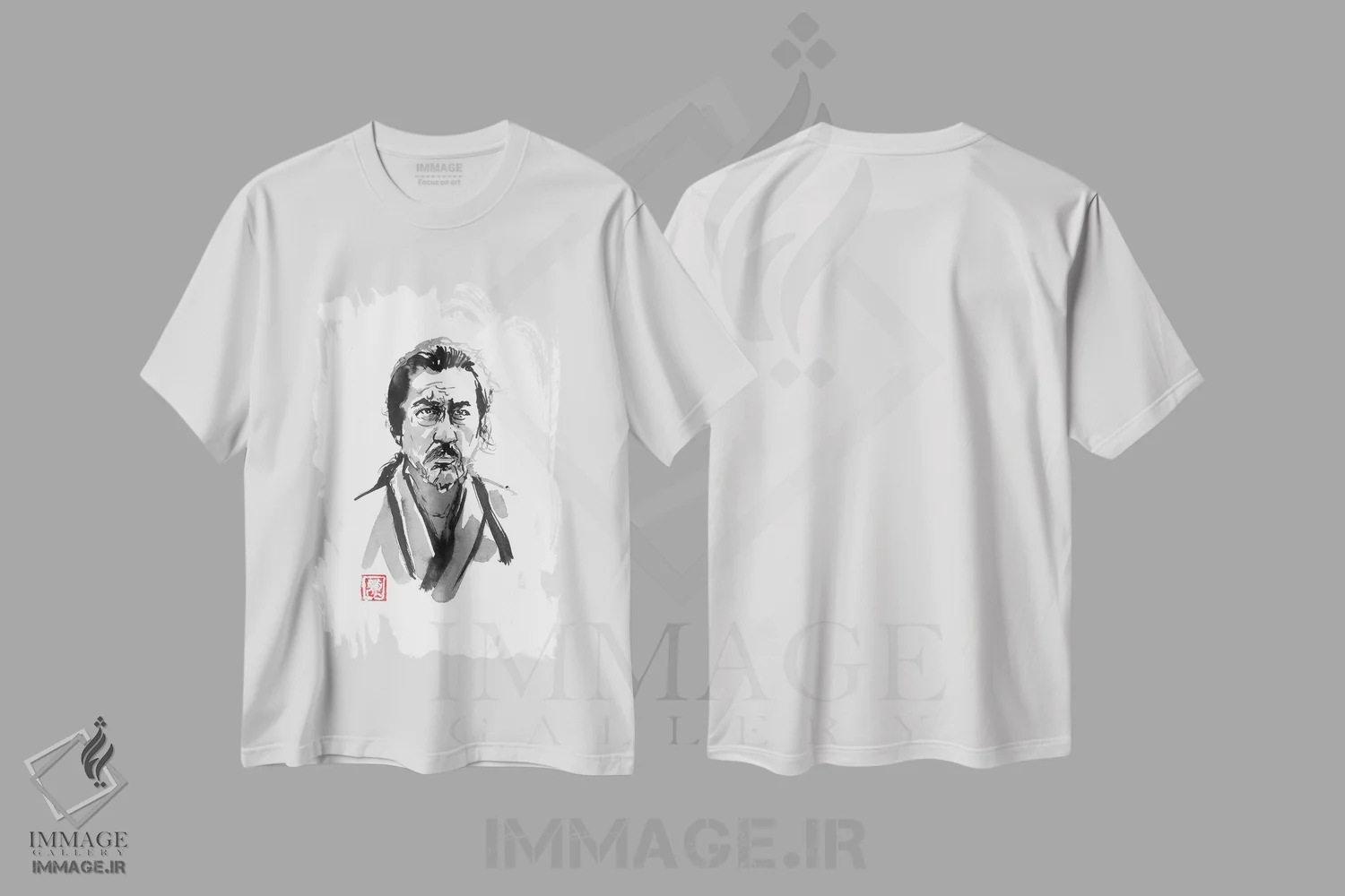 تیشرت سفید طرح دار سامورایی پیر، دکور آسیایی اثر پِشان | immage.ir