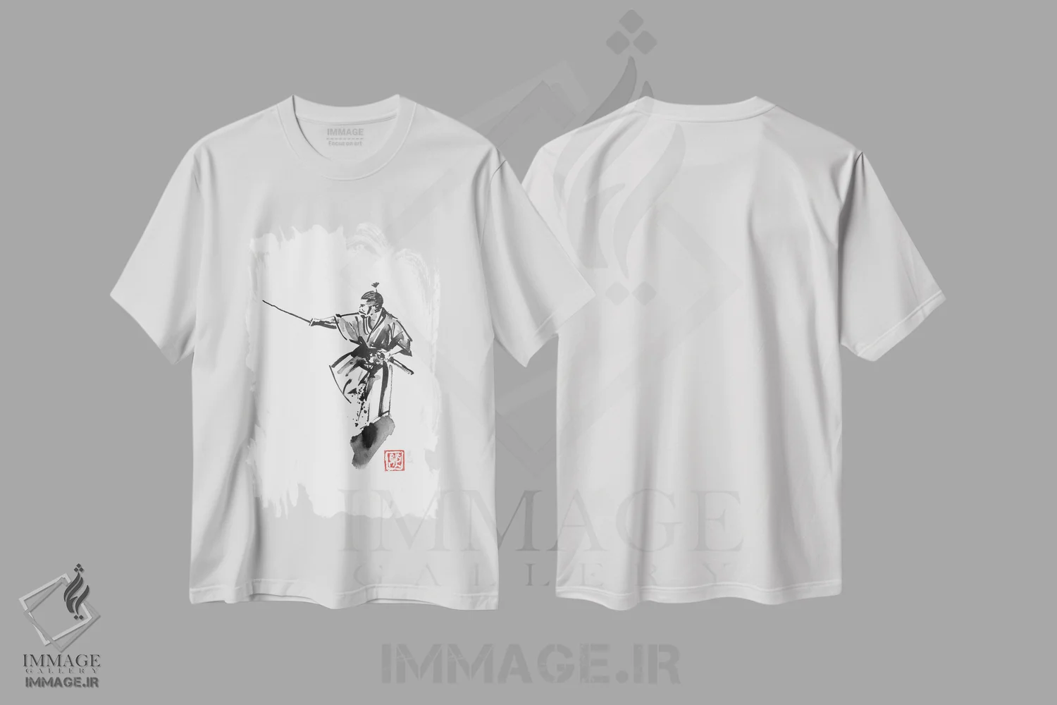 تیشرت سفید طرح دار موقعیت سامورایی، دکور آسیایی اثر پِشان | immage.ir