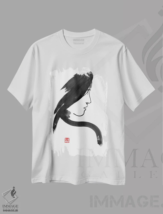 تیشرت سفید طرح دار پروفایل گیشا، دکور آسیایی اثر پِشان | فروشگاه ایماژ