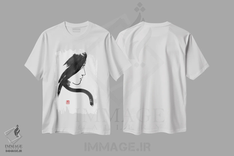 تیشرت سفید طرح دار پروفایل گیشا، دکور آسیایی اثر پِشان | فروشگاه ایماژ