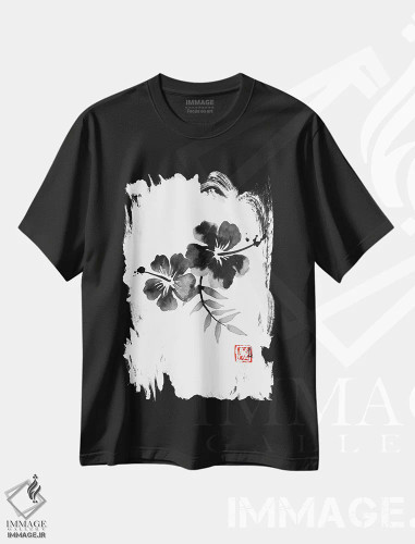 تیشرت مشکی طرح دار بنفشه هندی، دکور آسیایی اثر پِشان | فروشگاه ایماژ