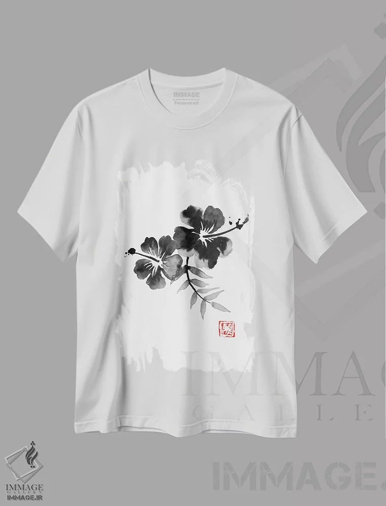 تیشرت سفید طرح دار بنفشه هندی، دکور آسیایی اثر پِشان | immage.ir