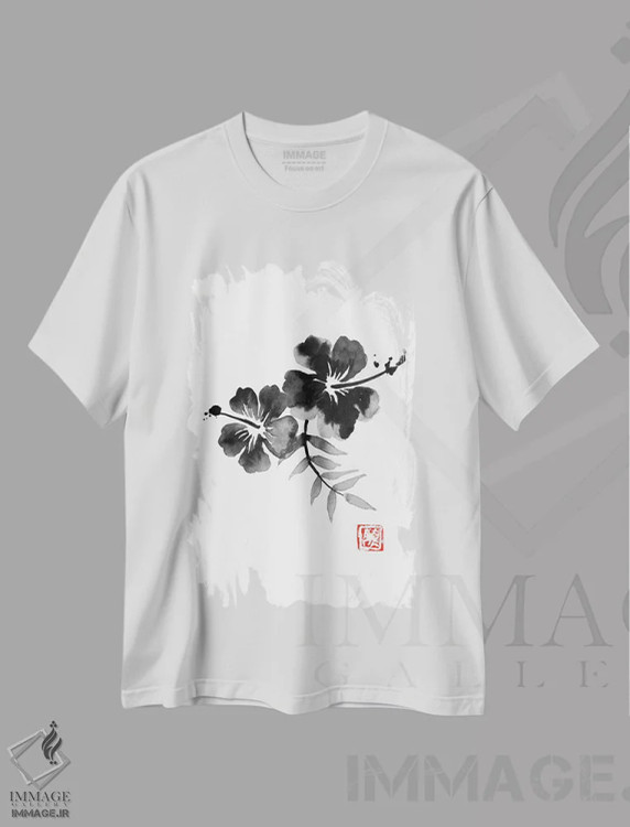 تیشرت سفید طرح دار بنفشه هندی، دکور آسیایی اثر پِشان | immage.ir