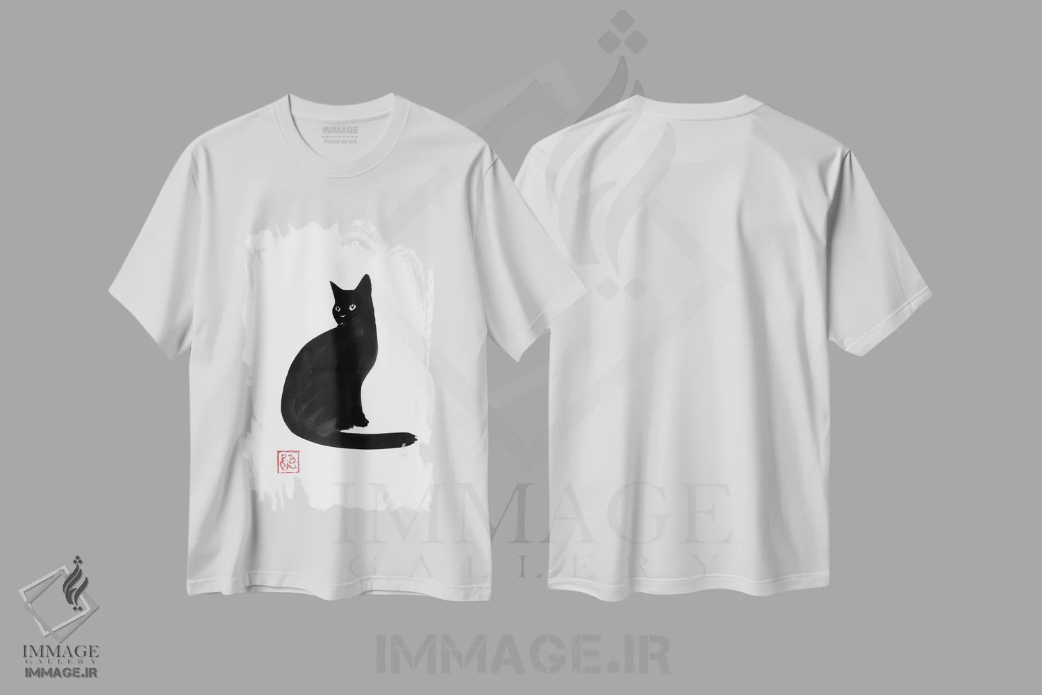 تیشرت سفید طرح دار گربه سیاه، تزئینی اثر پِشان | immage.ir
