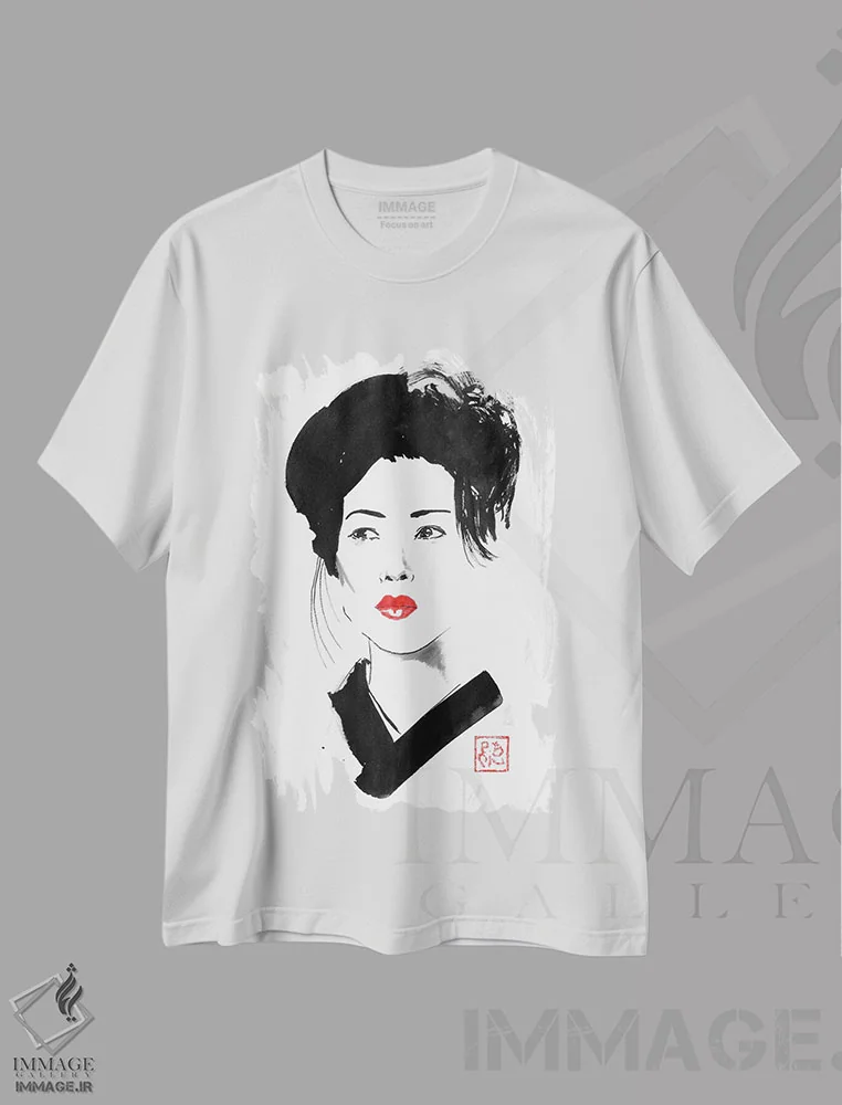 تیشرت سفید طرح دار گیشای خانم، دکور آسیایی اثر پِشان | immage.ir