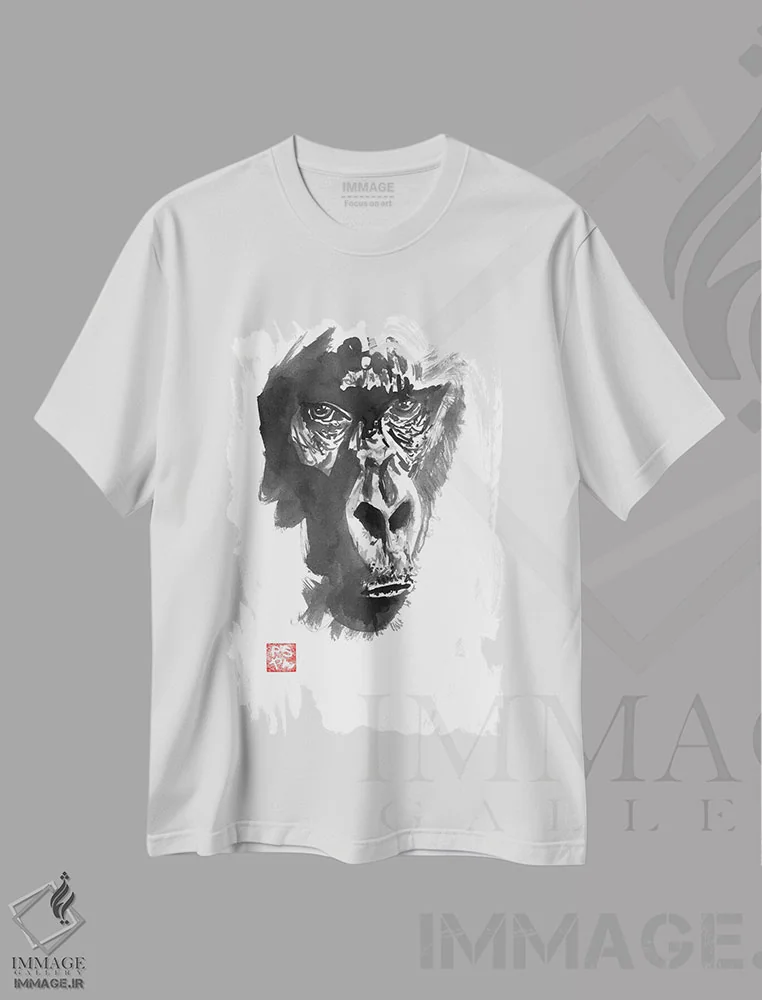 تیشرت سفید طرح دار گوریلا، دکور آسیایی اثر پِشان | فروشگاه ایماژ