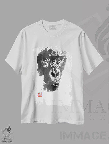 تیشرت سفید طرح دار گوریلا، دکور آسیایی اثر پِشان | فروشگاه ایماژ