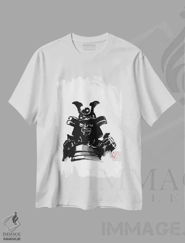 تیشرت سفید طرح دار زره پوش سامورایی، دکور آسیایی اثر پِشان | فروشگاه ایماژ